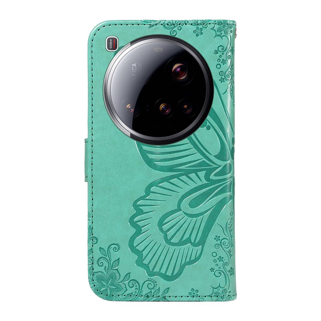 For Xiaomi 15 Ultra Case Butterfly Pattern PU Leather Folio Flip Phone Cover -  Green