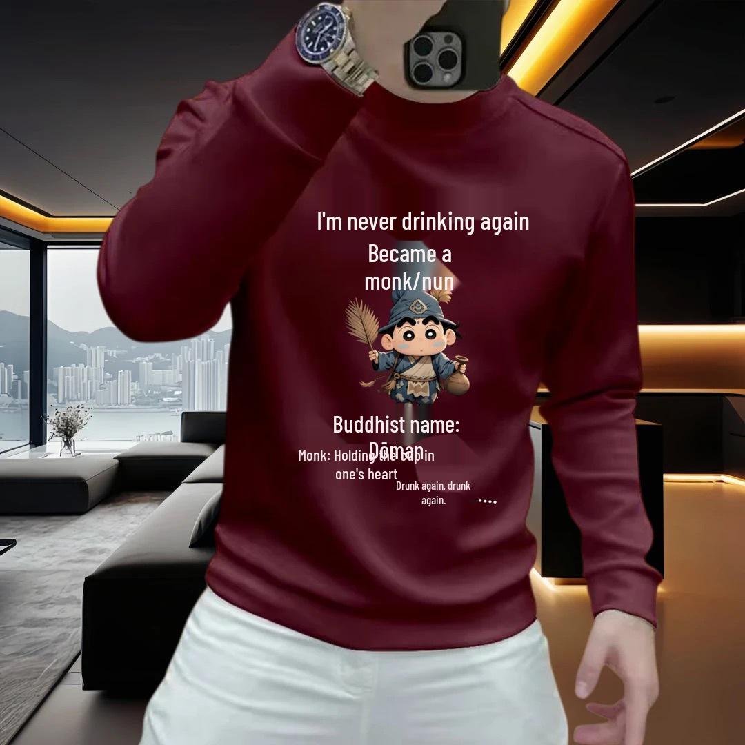 Men s Fashionable Round Neck Printed Velvet Hoodie (Autumn/Winter) 2XL
