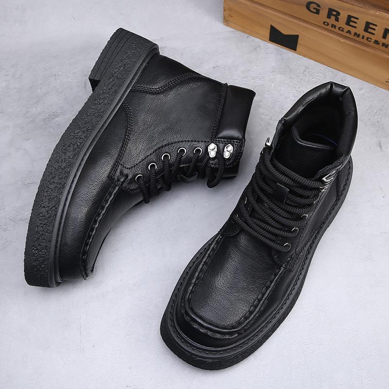 Light luxury high-end Martin boots men's winter fashion trend versatile short boots thick-soled heightening tooling boots high-top leather shoes