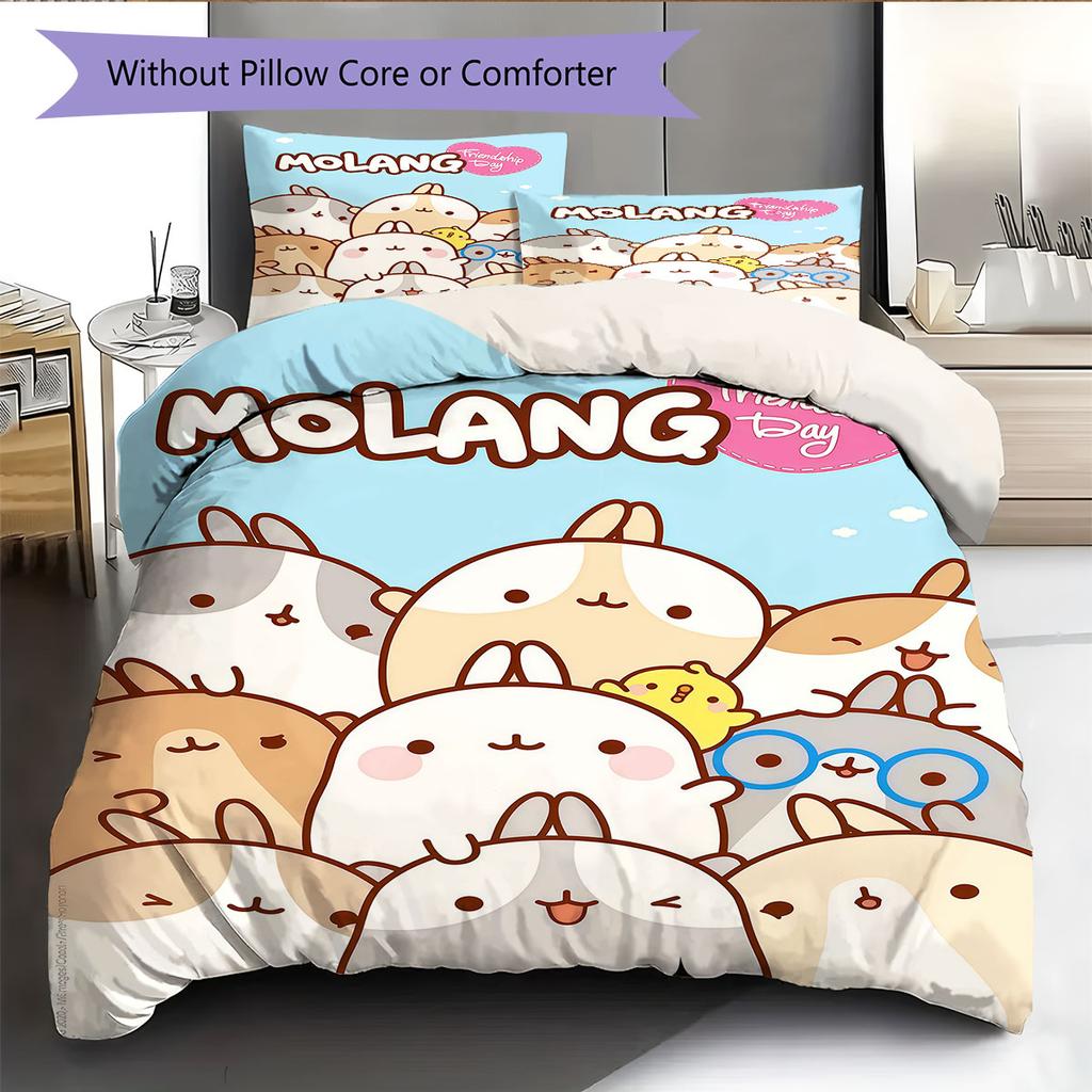 Molang poster Bedding Quilt Set Quilt Cover Pillowcase Home Decoration Birthday Gift (1 * duvet cover + 2 * pillowcase, without core)