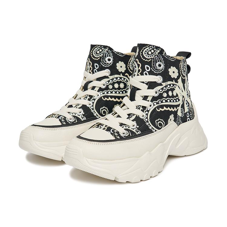 MLB Chunky High Slip Resistant Abrasion Resistant Cushioning High Top Canvas Shoes Unisex White Black 3ASHULP2N-50BKS