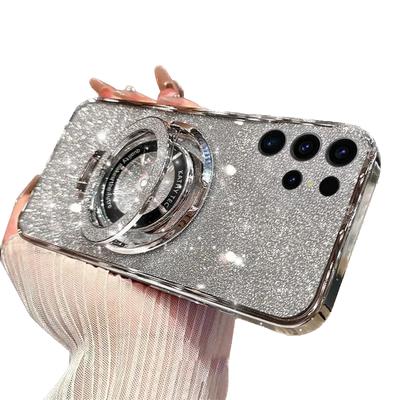 Banhado de Luxo Para Samsung Galaxy S25 Ultra Plus 5G Suporte Magnético Capa Glitter Para Samsung S25 Plus Ultra 5G Capa de Silicone