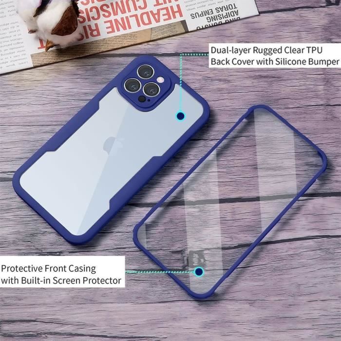 Protective Case - Silicone - for iPhone 13 Pro Max - 360 Degrees - Navy Blue - Semi-rigid
