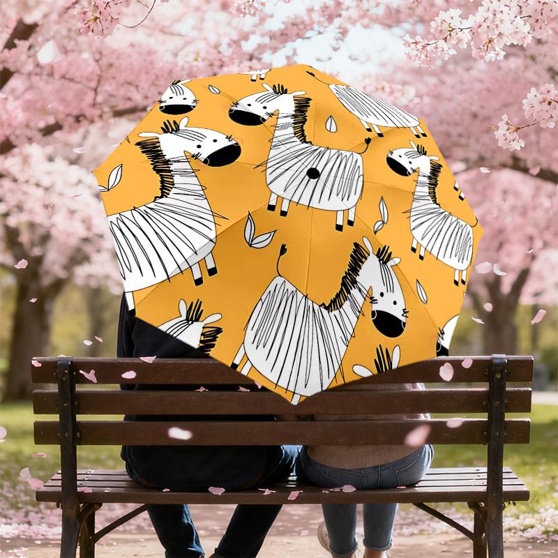 1PC Zebra Orange Umbrella-8-Rib Reinforced Portable Folding Travel Suitable for All Seasons Outdoor Daily Use-G346