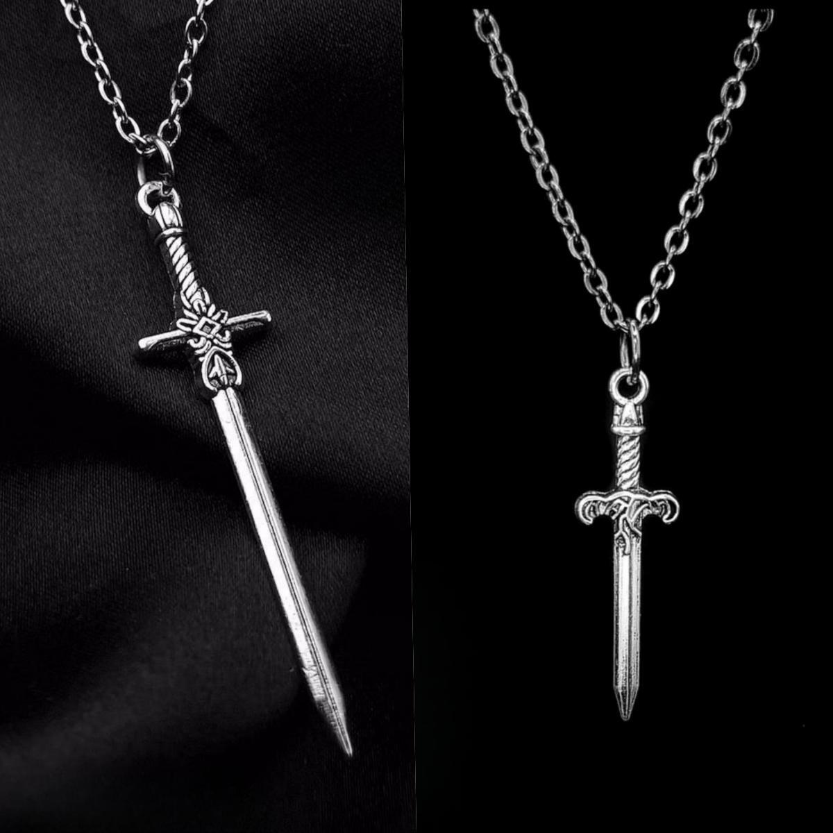 

Personality Creative Sliver Color Cross Sharp Sword Pendant Necklace for Women Men Hip-hop Punk Collar Chain Jewelry Accessories