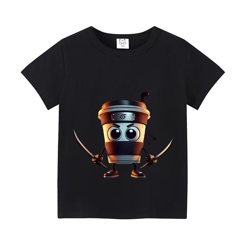 Italy Brain Rot Funny Animal Kids' Cotton T-Shirt - Cappuccino Assassin Short Sleeve