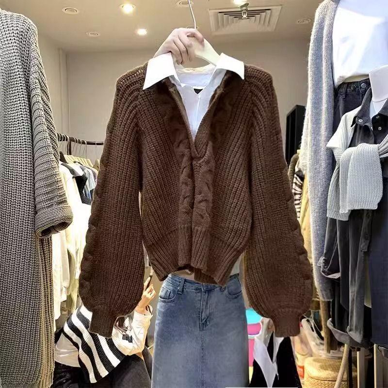 

Женский свитер из искусственной двух частей с отворотом на осень/зиму 2024 г.