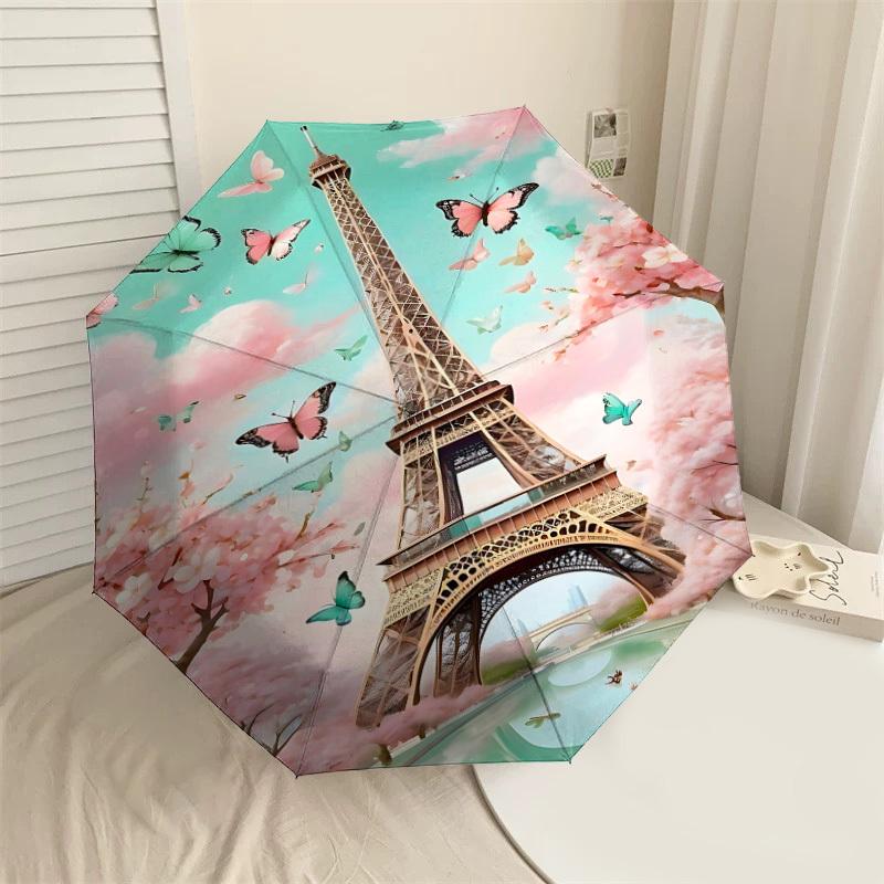 

1PC Eiffel Tower Butterfly Umbrella-8-Rib Reinforced, Automatic Open, Lightweight & Durable, Fashion Accessory for Outdoor, J0359