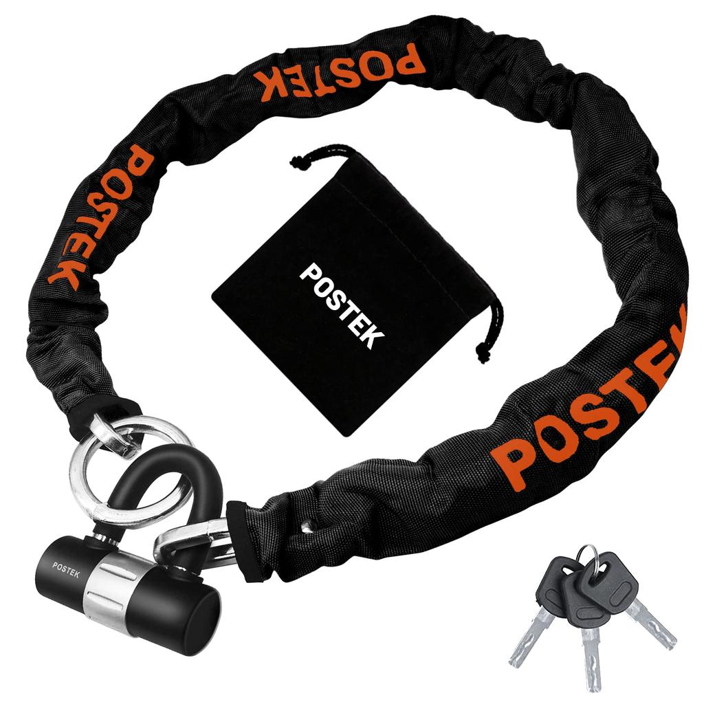 POSTEK Bike Lock Chain Lock Key Chain Padlock Length 900mm Square Chain Heavy Duty Extra Thick Chain Lock Black and (Diameter)10mm Anti-Theft (0.9m,