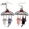 Creative Acrylic Cat Ornaments 1 Pair Cute Dangle Drop Earrings for Women, 2D Cartoon Kitten Sweet Girl Style Jewelry Hang on Clothes Hanger Earrings,