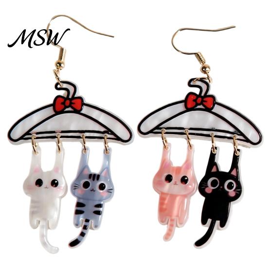 Creative Acrylic Cat Ornaments 1 Pair Cute Dangle Drop Earrings for Women, 2D Cartoon Kitten Sweet Girl Style Jewelry Hang on Clothes Hanger Earrings,