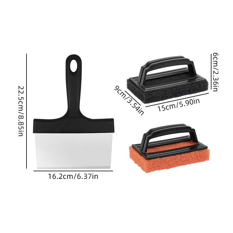 

Набор из 3 предметов: черный каменный набор для чистки гриля, 1 скребок + 2 щетки для чистки, наборы щеток для чистки барбекю из нержавеющей стали небесно-голубой