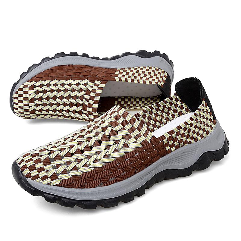 Summer Men Sneakers Braid Beach Shoes Casual Weave Blue Grey Breathable Slip on Flats Tennis Sneakers