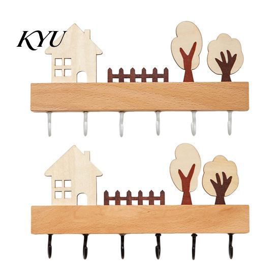 Wooden Hat Rack Key Holder, Solid Wood Organizer with 6 Hooks, Modern Wall Mounted Badge Holder Hanger for Entryway Kitchen And Office Organization