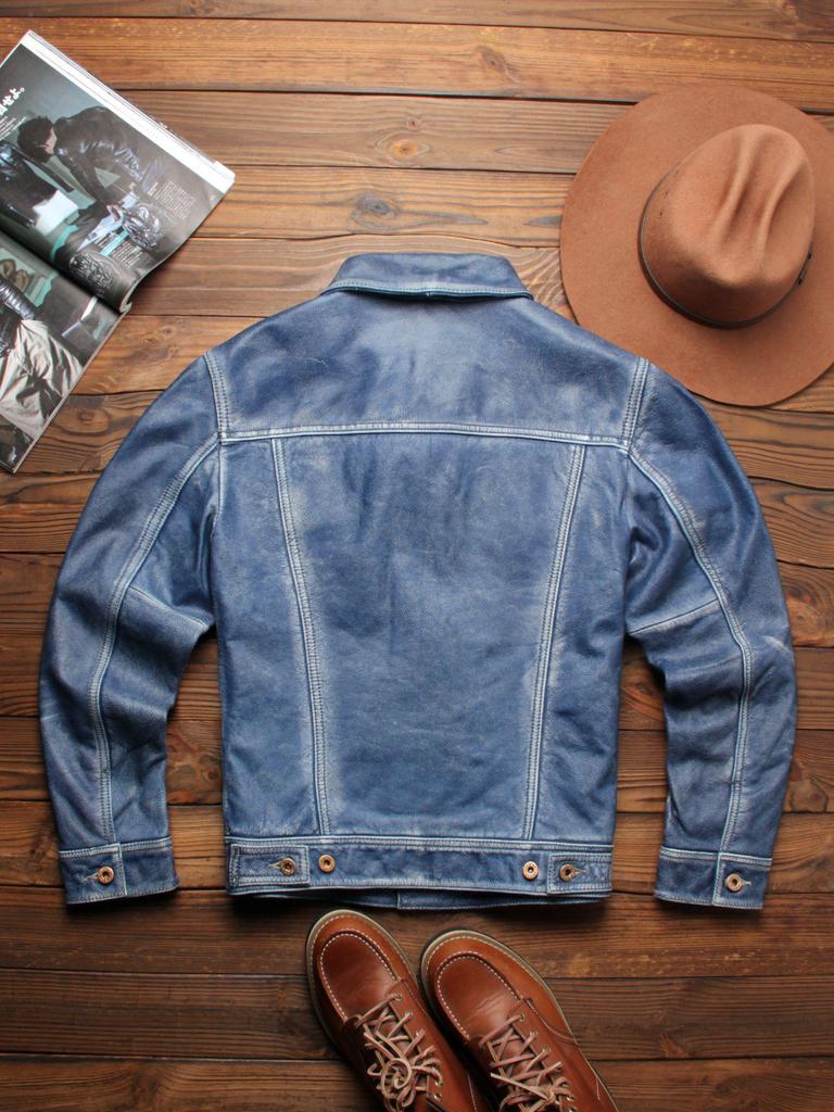 Men's Retro Stone Ground Leather Jacket - Storm Rider Cowhide Lapel Outerwear