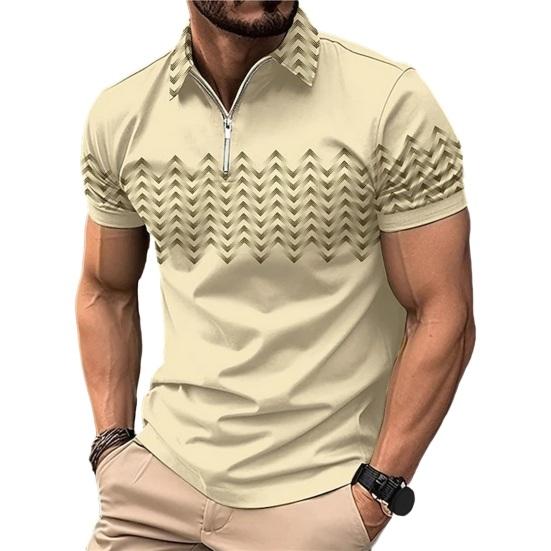 Men Summer Top Zipper Turn-down Collar Short Sleeves Pullover Slim Soft Breathable Sweat-absorption Men Casual Shirt