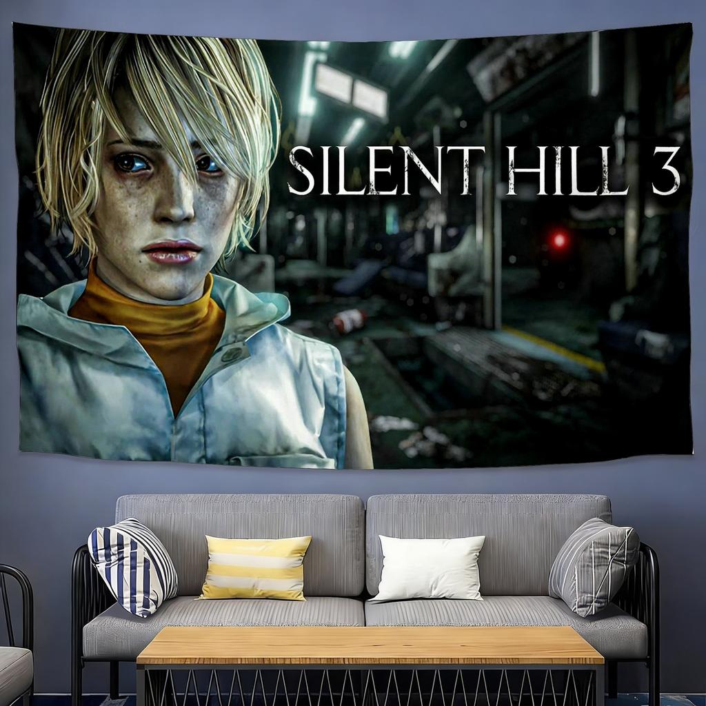 Silent Hill Iconic Monsters Tapestry Pyramid Head Nurses Creature Art for Horror Gaming Room Feature Wall