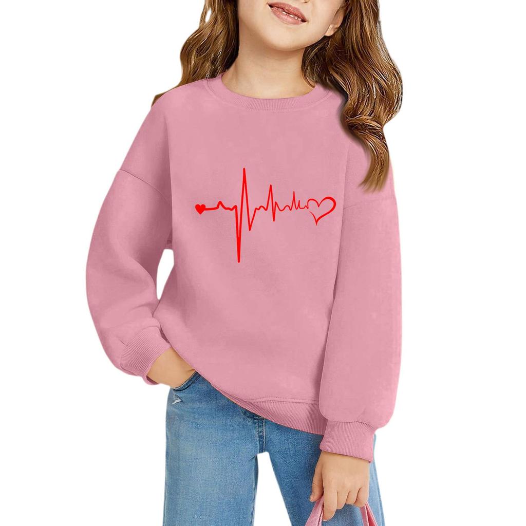 Girls Round Neck Pullovers For Kids Printed Baby Tops Valentine's Day