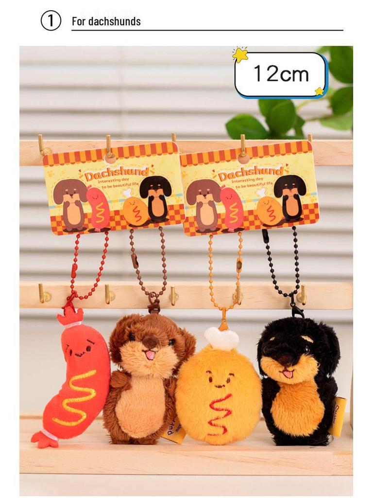 Cartoon Dachshund Plush Toy Camera-Style Keychain Backpack Accessory