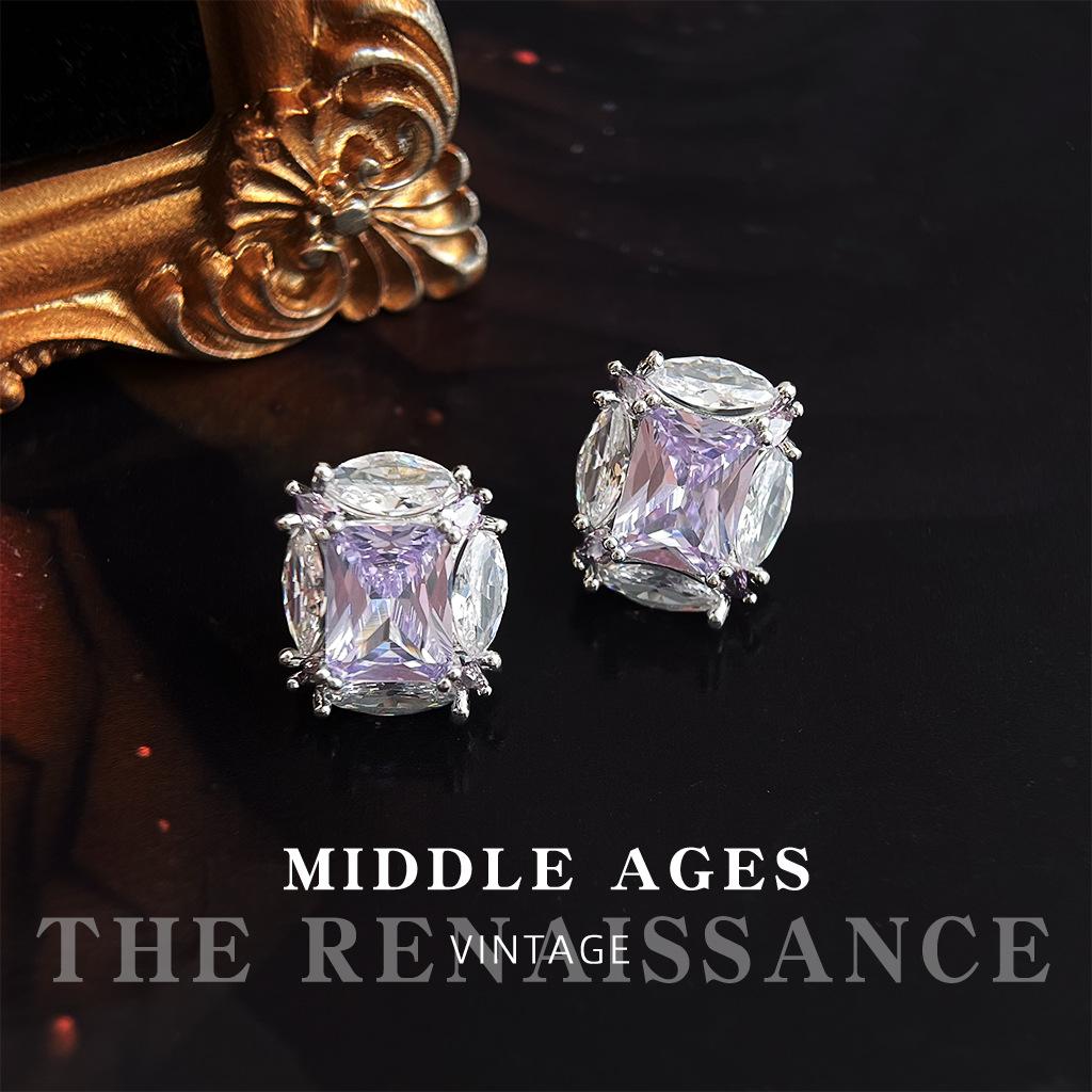 Super fairy flash! Heavy industry color treasure grade purple micro-inlaid zircon stud earrings light luxury French fashion earrings women