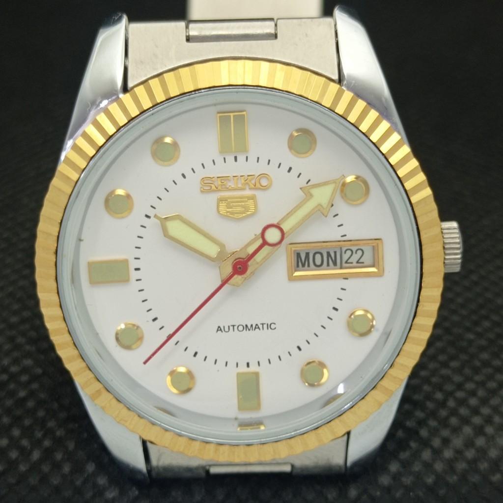 Gebrauchte Seiko 5 Automatik Herrenuhr aus Japan mit seltenem goldenem Uhrwerk 575a-a304781-2