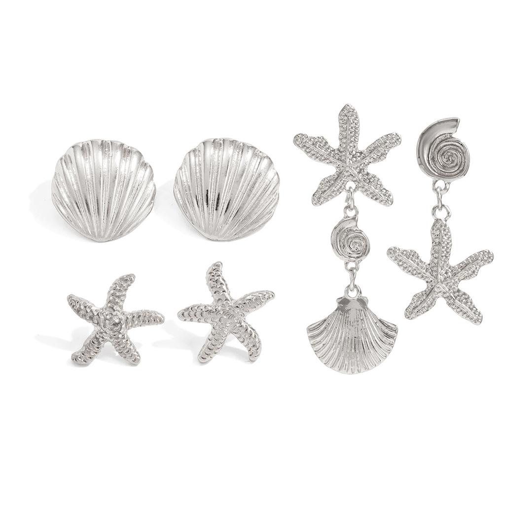 Holiday Style Flower Starfish Stud Earrings Set, Sweet And Cool Exquisite Small Bow C-Shaped Earrings.