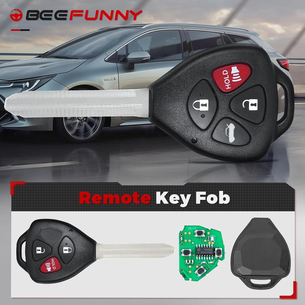 Beefunny Upgraded Remote Car Key Fob for Toyota Camry Corolla Matrix Sienna Solara, for Pontanic Vibe Key Fob Replacement FCC ID: GQ43VT14T 315MHz