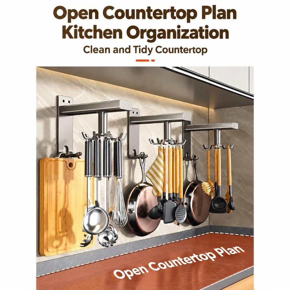 Wall Mounted Utensil Organizer 360 Degrees Rotating Kitchen Storage Rack Kitchen Hook Rack  Kitchen
