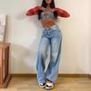 Retro American Style Women's High-Waisted Wide-Leg Jeans