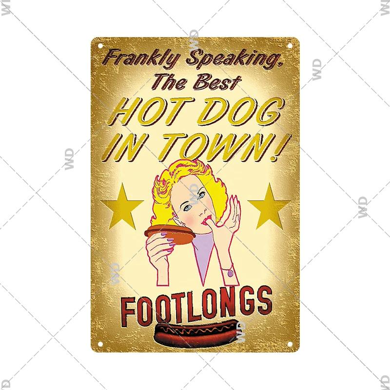Panneau en étain pour hamburgers, frites, HotDogs, FastFood, Plaque métallique rétro Vintage, affiche en métal, Pizza BBQ pour décoration murale de cuisine