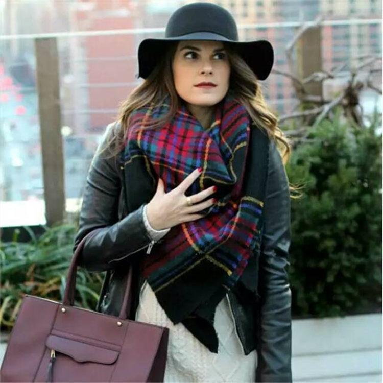 Style Plaid Scarf Women's Autumn and Winter Thick Wind Black Color Striped Imitation Cashmere Shawl