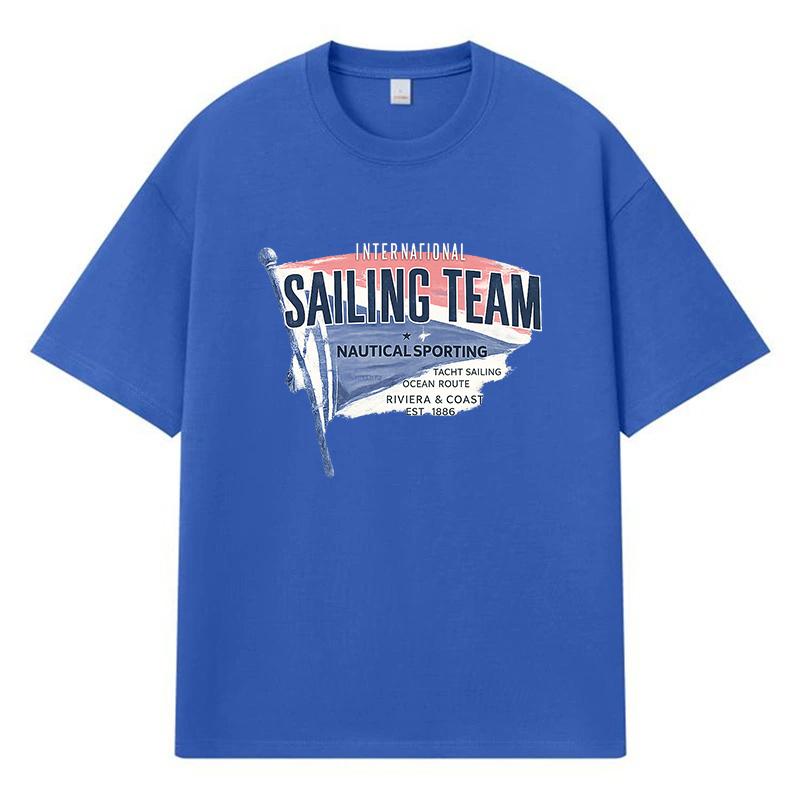 2026 Sailing Team Printed Graphic Y2k Harajuku Streetwear 100% Cotton T Shirt Casual Oversized Summer Men T-shirt
