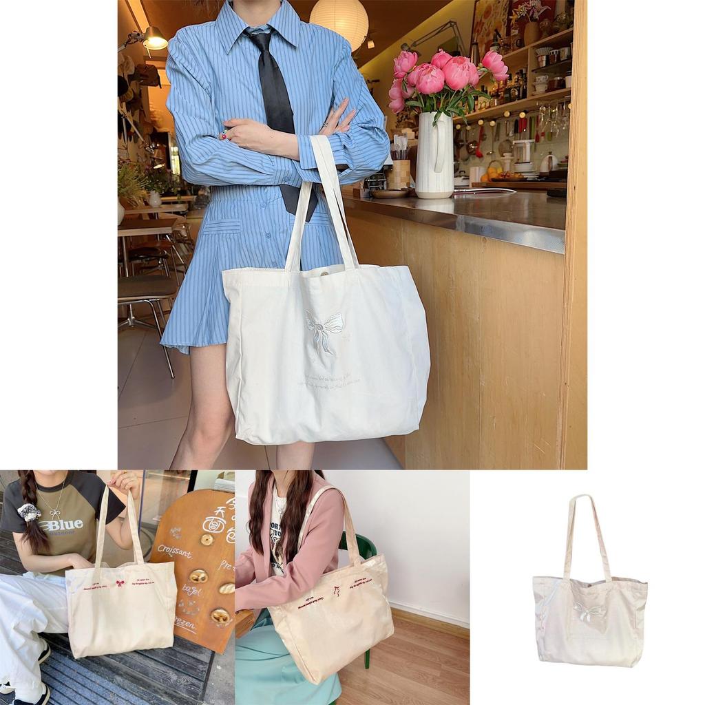 Fresh Sweet Embroidered Tote Bag Medium Vertical Soft Canvas Shoulder Bag