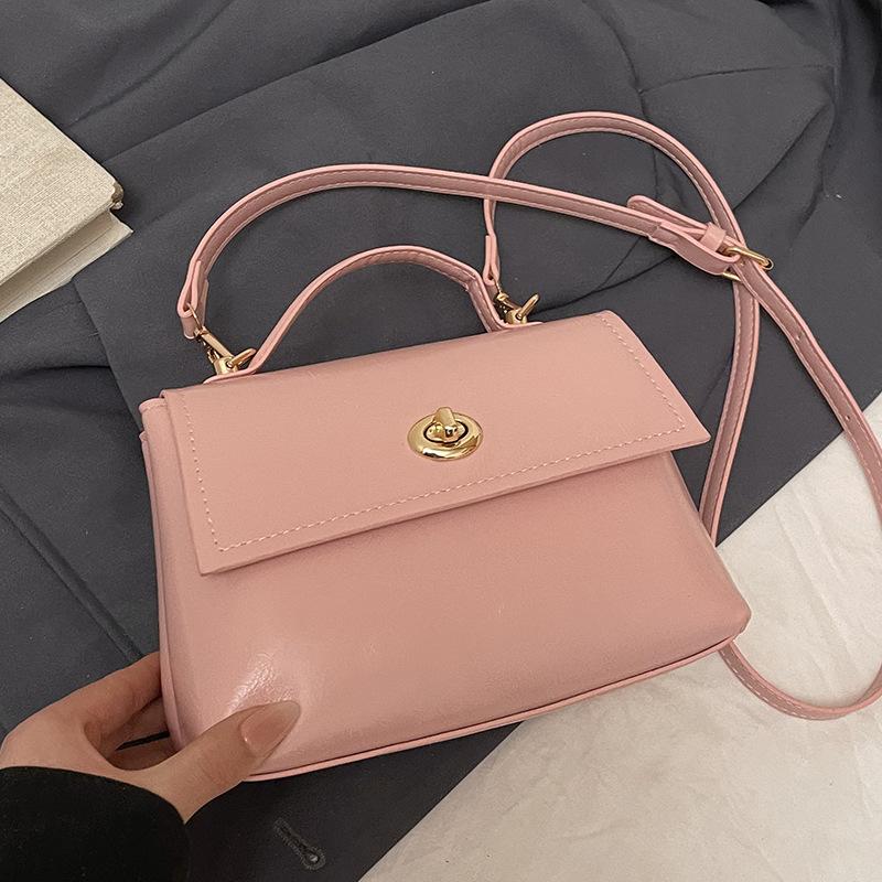 French simple high-end temperament oil wax leather portable small square bag women's commuting versatile solid color casual style messenger bag