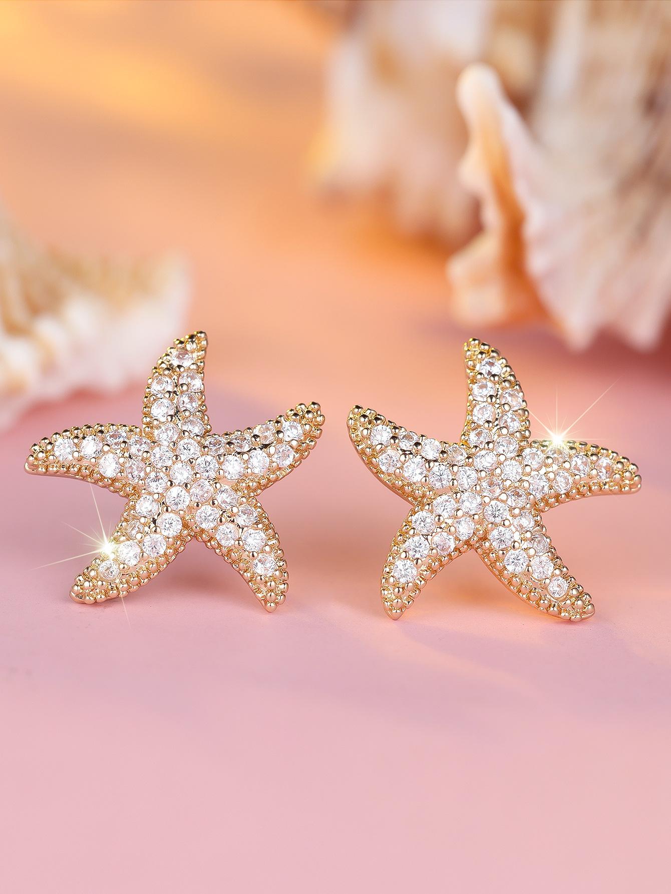 Hot-selling full of white diamond flash starfish earrings in the wind niche design exquisite stud earrings