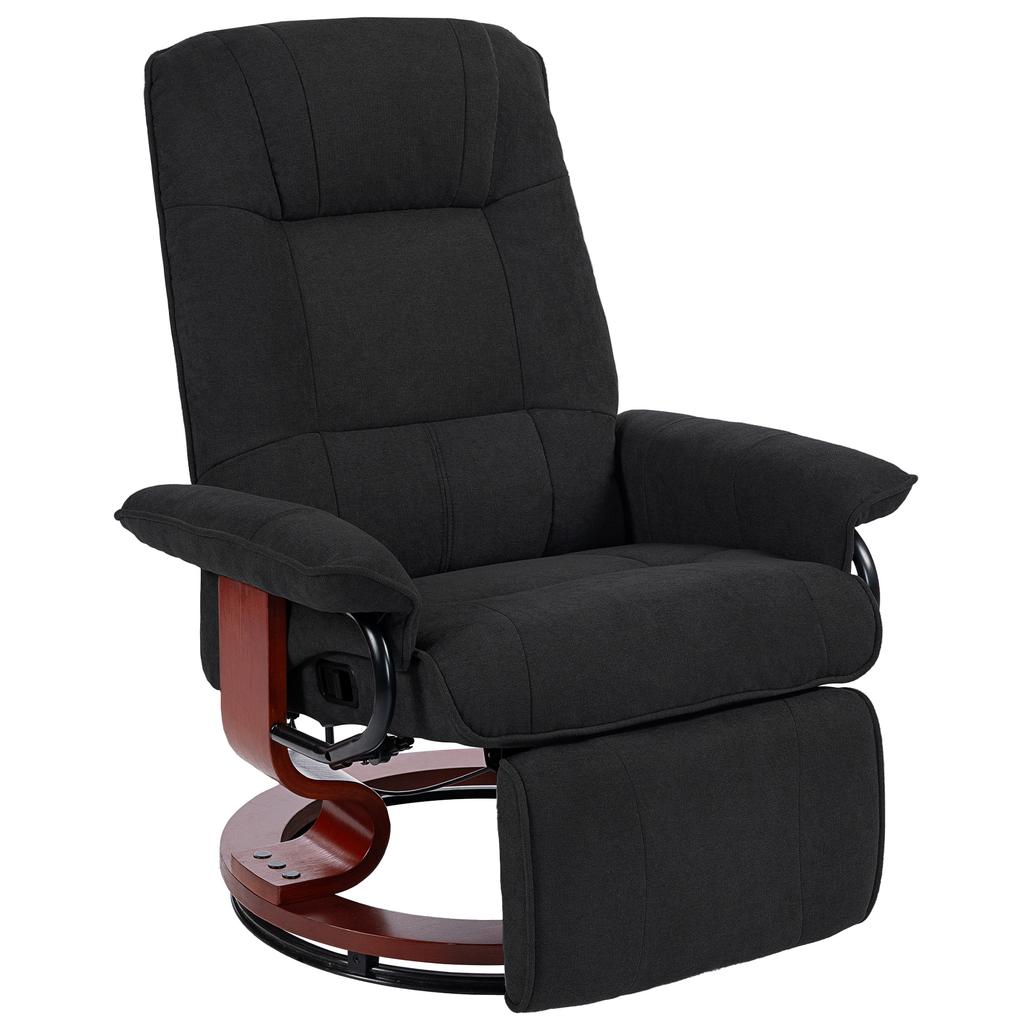 Reclining Swivel Chair, with Footrest - Black