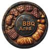 Vintage BBQ Area Round Metal Tin Sign Grilled Steak Vegetables Flame Pattern Retro Wall Decor for Backyard Patio Bar