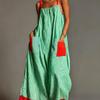Women's Striped Spaghetti Strap Maxi Dress Summer Vacation Sleeveless Tie Waist Long Dress