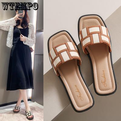 Damespantoffels voor Zomer Buitenkleding Antislip Strandschoenen Platte Zool Rechte Casual Sandalen Damesschoenen