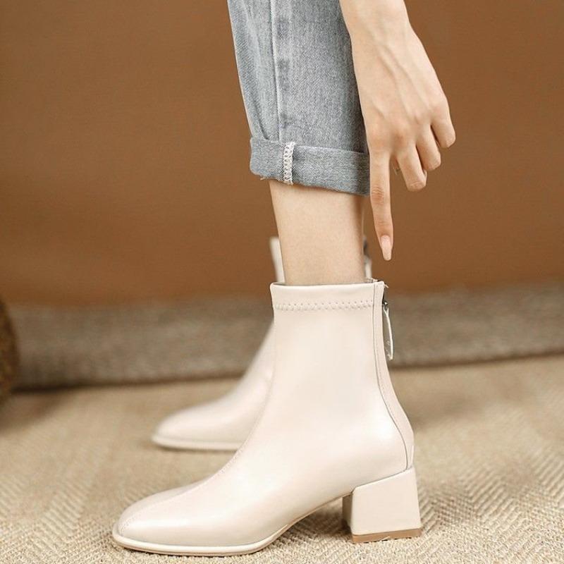 

Настоящая мягкая кожа ботинки Мартин женский стиль весна и осень тонкие одинарные ботинки толстый каблук тонкие эластичные ботинки высокий каблук короткие ботинки 34