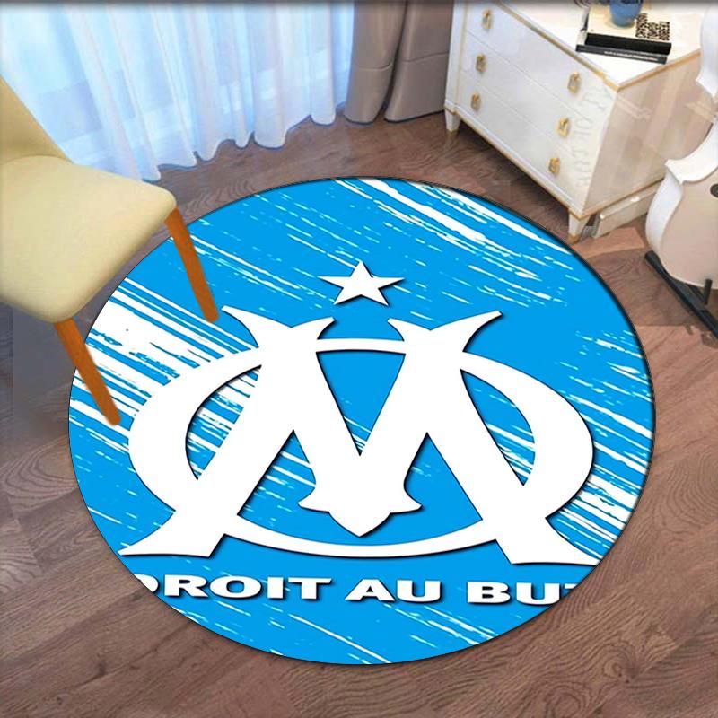 Olympique de Marseille Printed Round Rug Carpet Chair Rug Area Rug Entryway Doormats,for Office Chair Living Room Bedroom Kitchen Room.