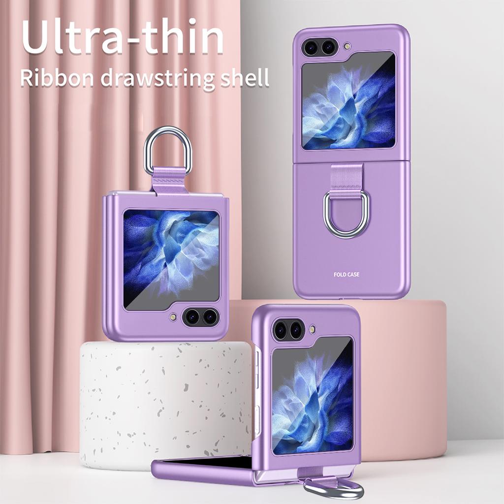 For Samsung Galaxy Z Flip6 5G/Z Flip5 5G Folded Phone Case Skin-Touch Hard PC Phone Cover with Ring Holder