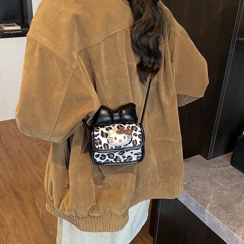 Korean Style Leopard Print Mini Shoulder Bag with Bow - Cute Crossbody for Girls 2025