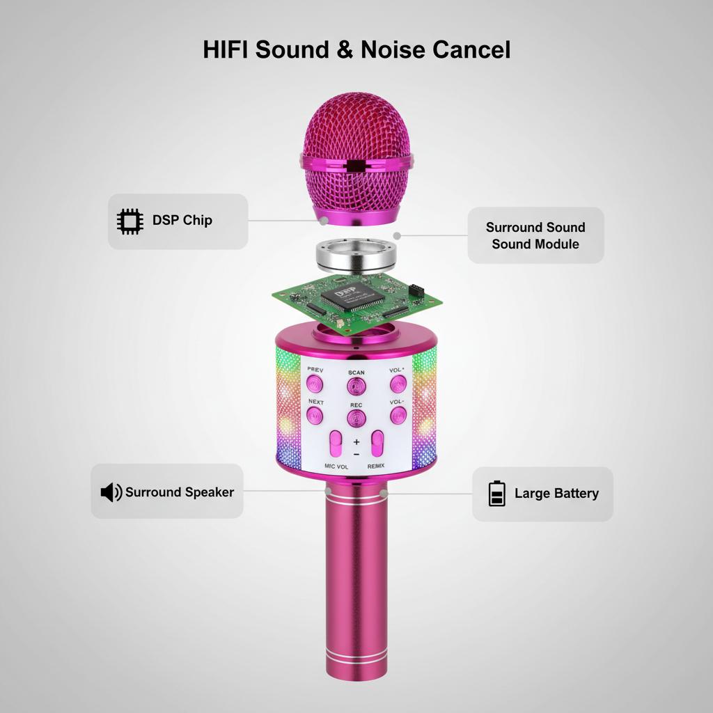 All-in-one Entertainment Microphone Speaker, Karaoke, Music Player, Voice Changer, FM Radio, LED Light Mic for Party Gathering