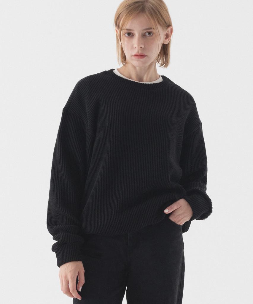 PIANER Comfortable Oversized Crew Neck Knit (Black)
