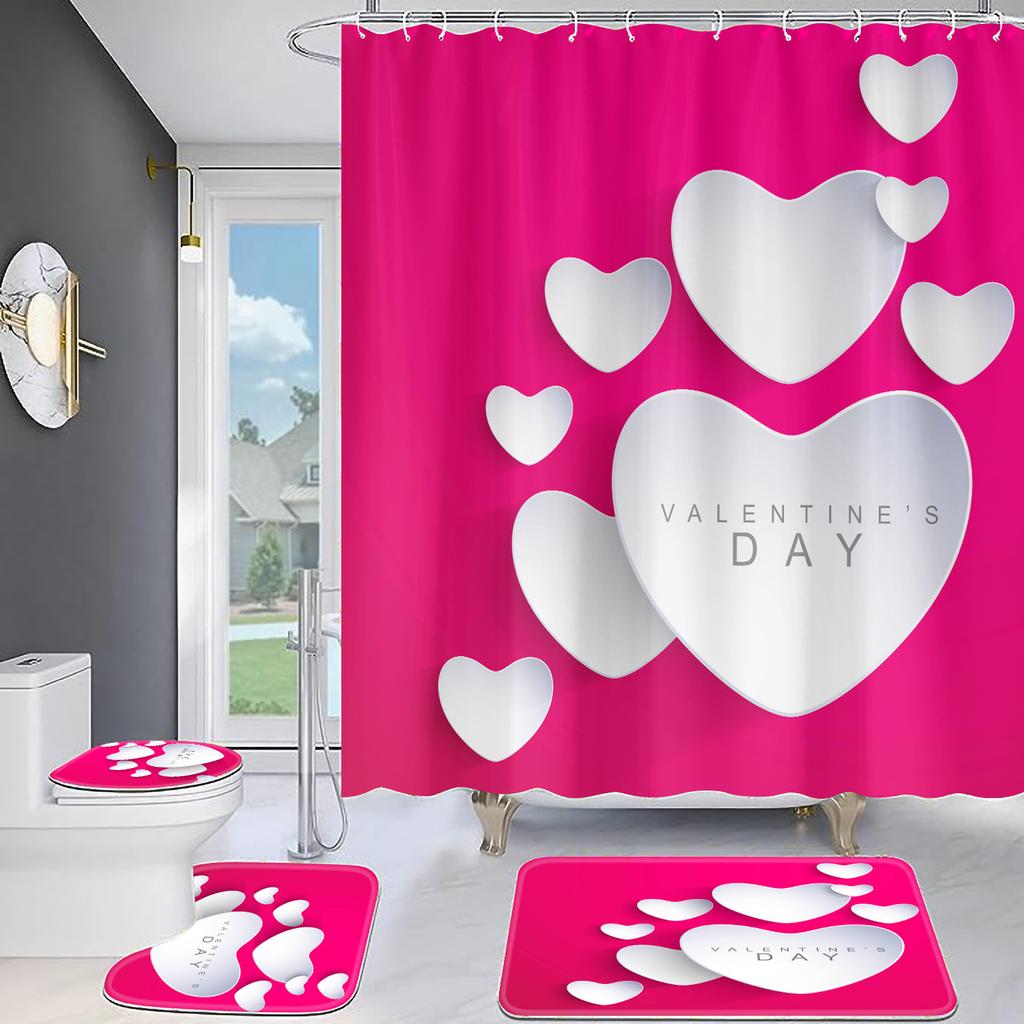 4 st Romantiska rosor Serien Duschdraperisatser för badrum Halkfria badrumsmattor Lock Toalettöverdrag Badmatta förtjocka