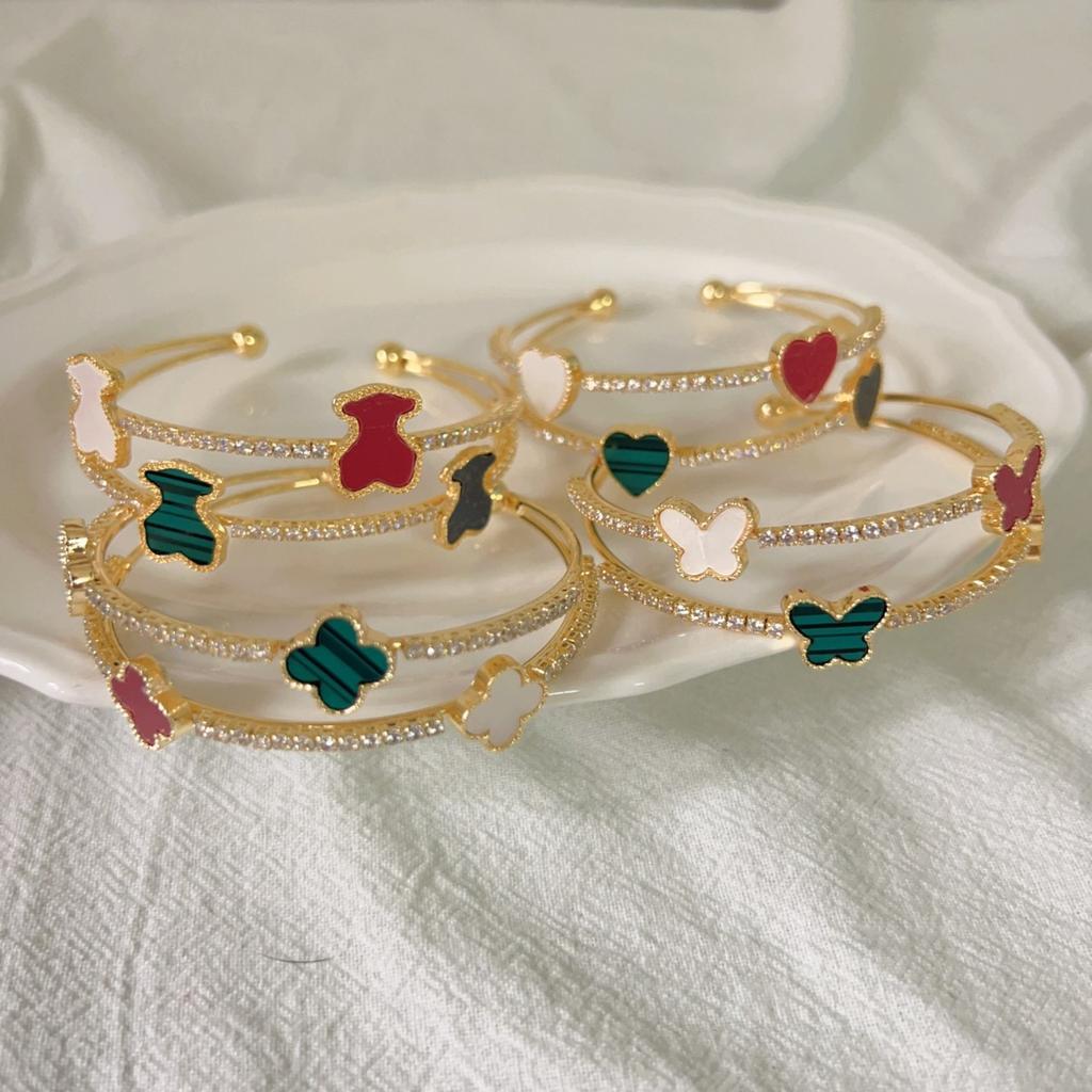 Four Leaf Cloverbracelet Love Bracelet Butterfly Bracelet Bear Bracelet Double Zirconia Bracelet Opening Adjustable Women's Bracelet