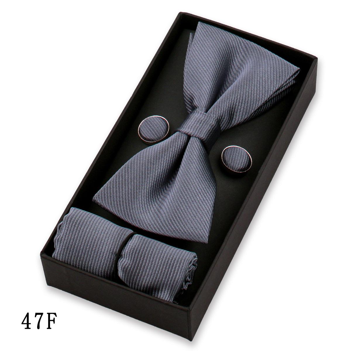Men s Solid Color Tie  Pocket Square Set with Striped Bow Tie - Business, Wedding  Formal Accessories