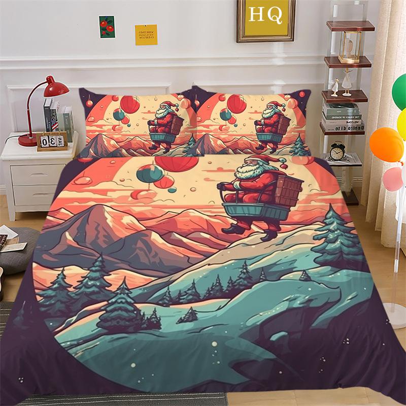 Christmas Elk 3D Printed Polyester Pillowcase Quilt Cover Two or Three Piece Set