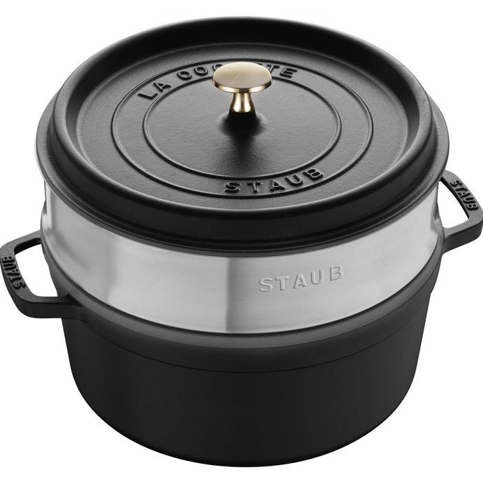 STAUB 405106060 - Cocotte ronde avec panier vapeur - Ø 26 cm - Noir mat